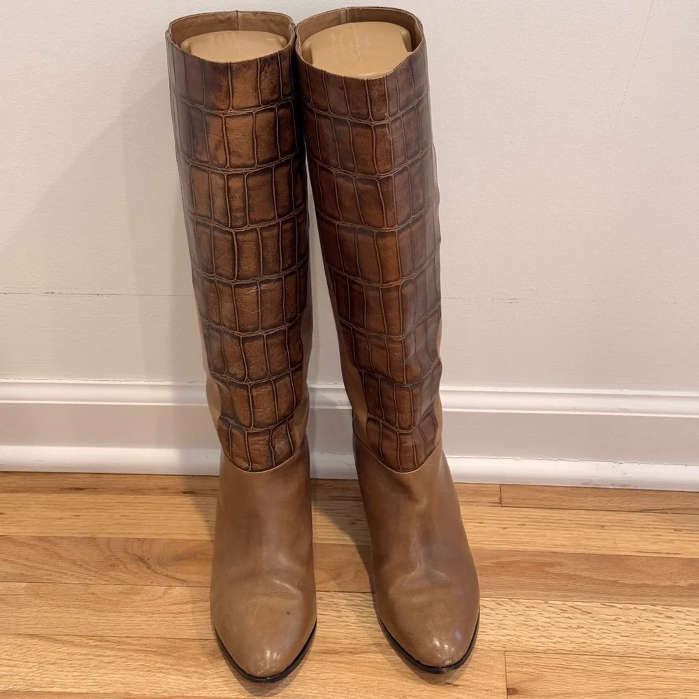 Vintage‎ Giuliano ai Firenze Tall Boots Brown Leather Croc Print Size 8M